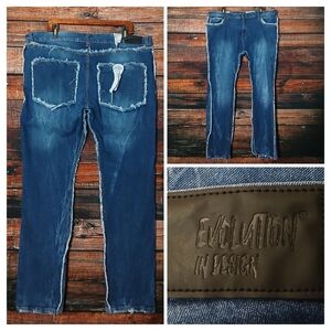 NWT Evolution in Design Jeans Mens 40X32 Slim Mid Rise Frayed Fringe Distressed
